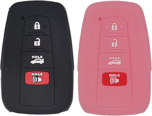 LemSa 2 fundas protectoras de goma suave para Toyota Camry C-HR Prius RAV4 Avalon Corolla 2017 2018 2019 HYQ14FBC, color negro y rosa