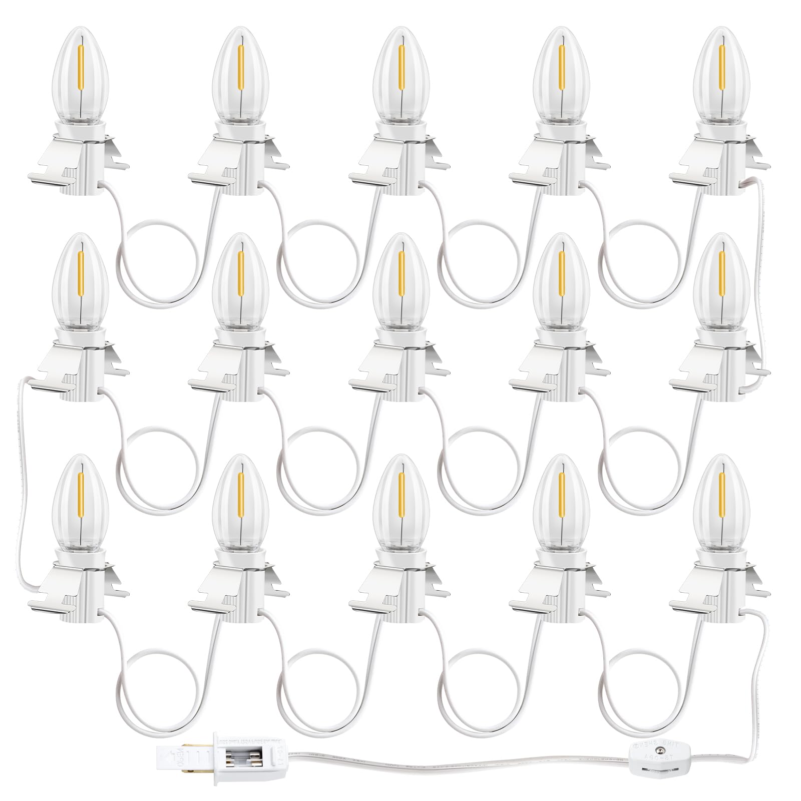 LCMLA C7 Accessory Cord with 15 LED Light Bulbs and Outlet Christmas Village Light 17.7 FT with Spare Fuse Warm White Lamp for Christmas Village