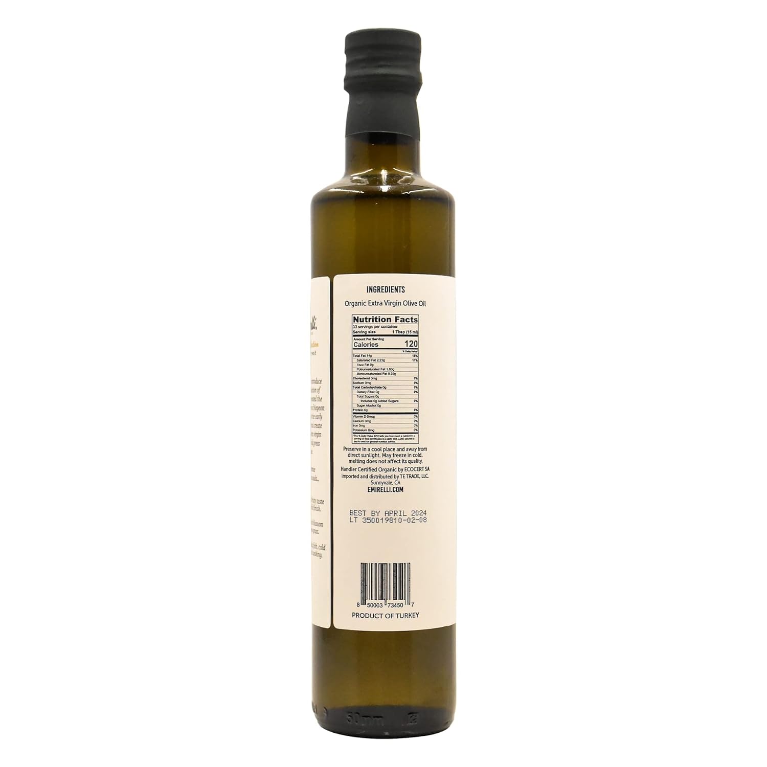 Emirelli Organic Extra Virgin Olive Oil - USDA Certified, Rich in Polyphenols, First Cold Pressed - Early Harvest, Smooth, Intense, and Delicate Flavor - Glass Bottle 16.9 Fl Oz (Organic Delicate Intense, 16.9 Fl Oz (Pack of 1)