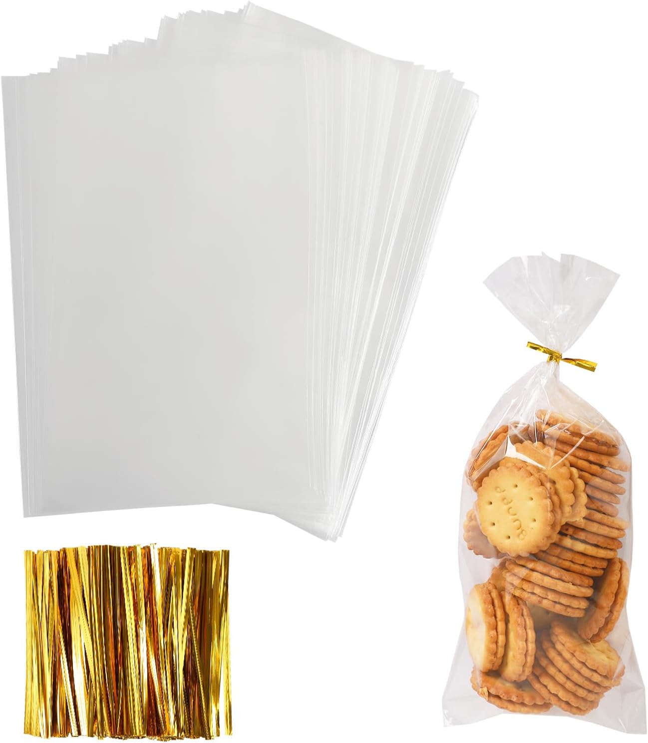 Augshy Cellophane Treat Bags,300Pcs 4x9 Inches Treat Cello Bag for lollipop