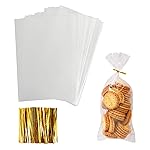 Augshy Cellophane Treat Bags - 300 Pcs, 4x9 Inches, 320 Twist Ties, 1.4 mils Thick OPP Plastic for Packaging Candies, Dessert, Bakery, Cookies