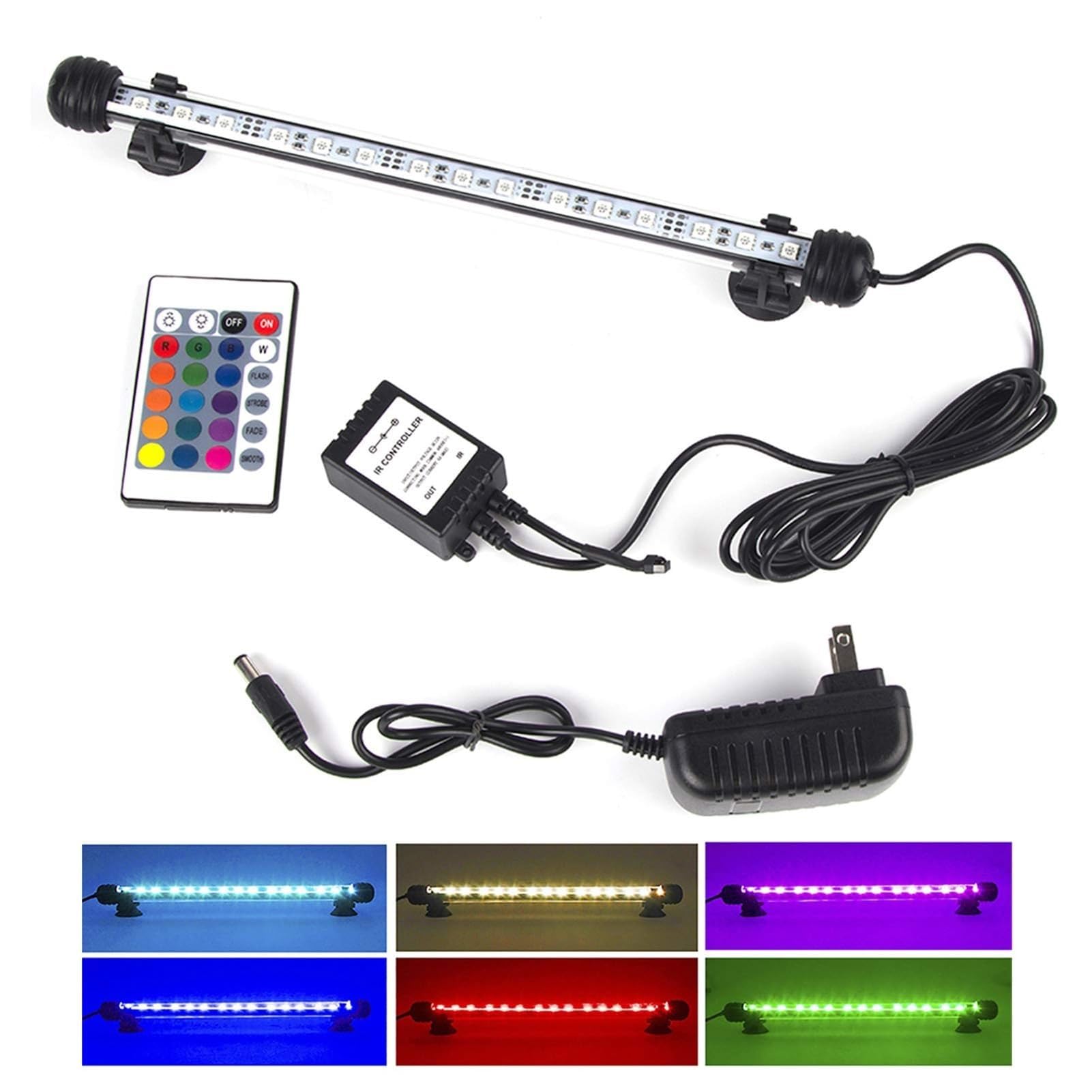 Oświetlenie akwariowe RGB - Taśma świetlna LED do akwarium, wodoodporny pasek IP68 z automatycznym włączaniem/wyłączaniem i regulacją jasności za pomocą ściemniacza (28 cm (110-240 V))