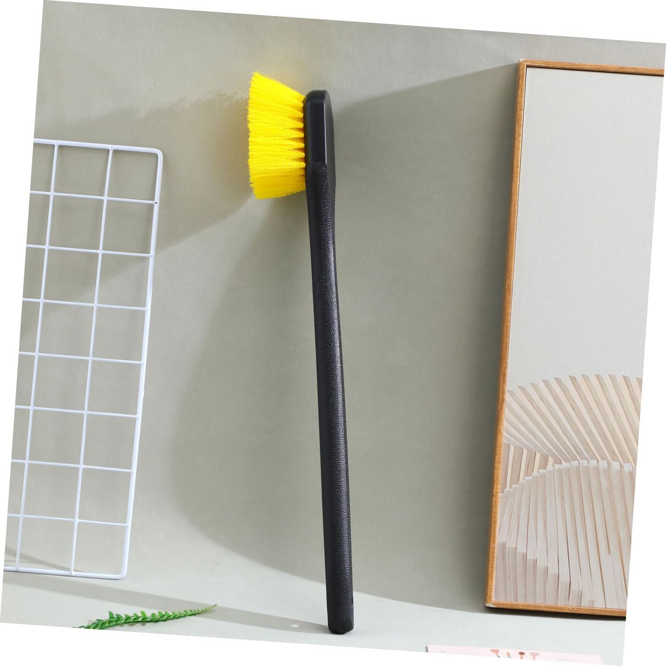Car Tire and Rim Cleaning Brush with Long Handle, Stiff Nylon Bristles for Auto Detailing and Exterior Car Wash, Yellow Wheel Care Tool for Tire and Rim Dirt Removal