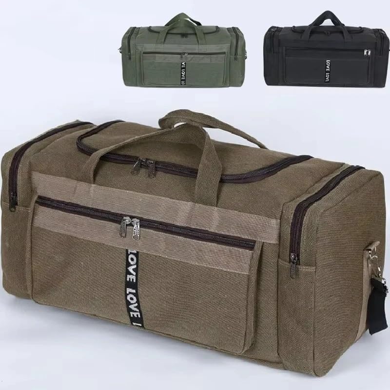 Travel Luggage Bag Gym Handbag Large Capacity Business Trip Sports Portable Multifunction Canvas Luggage Duffel Bags Men's Pack(Green L)2