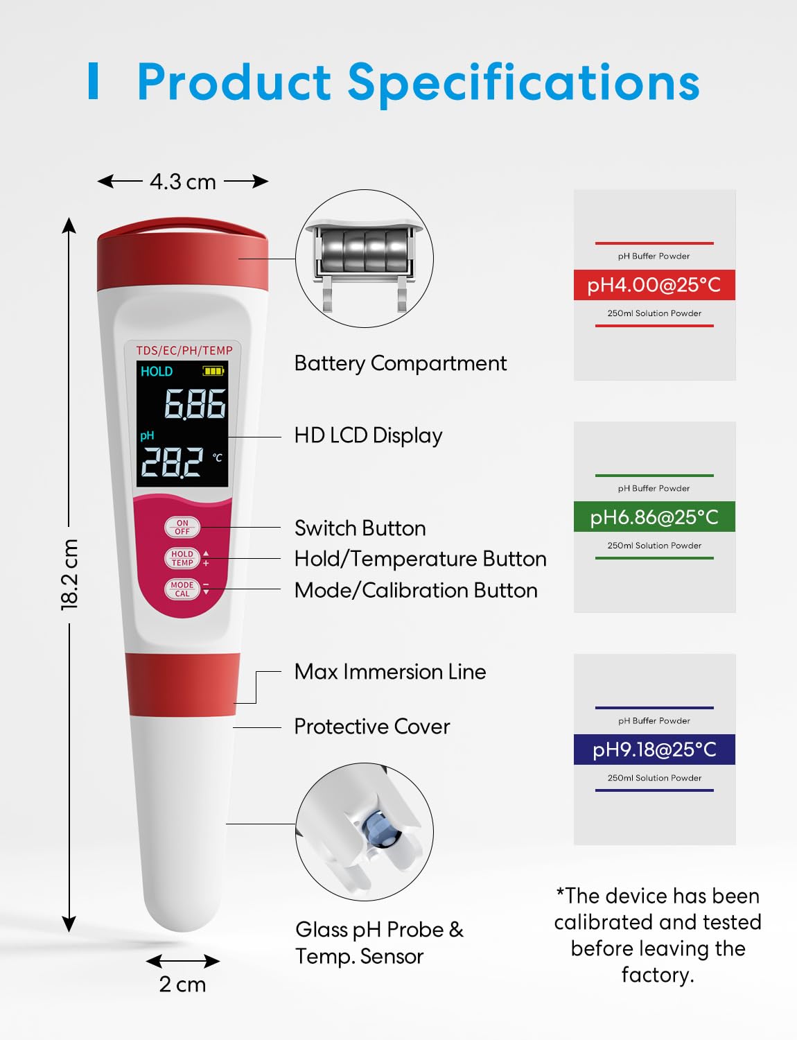 Flysocks pH Messgerät 4 in 1, Digital Wasserqualität Tester, IP67 Trinkwassertest für pH/TDS/EC/Temperatur mit LCD Hintergrundbeleuchtung Wasserqualitätsprüfgerät Leitfähigkeitsmessgerät Wasser Tester