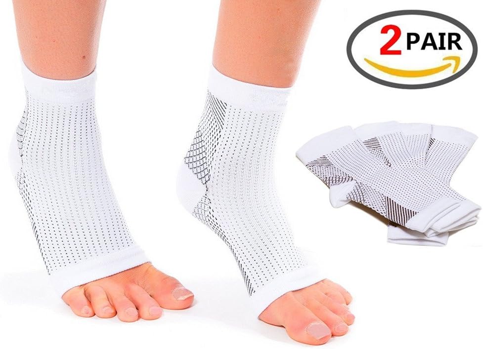 (2 Pair) Plantar Fasciitis Foot Compression Sock Sleeves for Men Women Arch Ankle