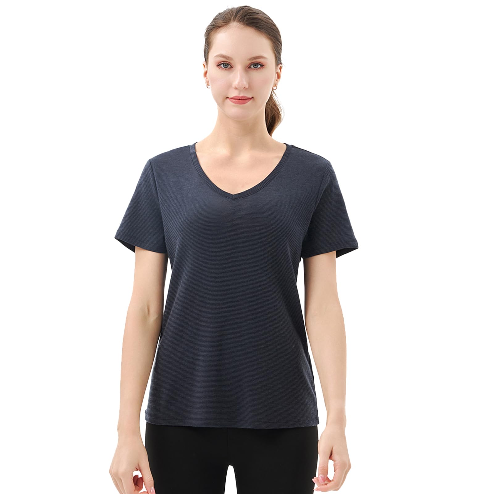 Merino Protect 100% Merino Wool V Neck T-Shirt for Women Short Sleeve Base Layers Odor Resistance Tops for Outdoor Hiking