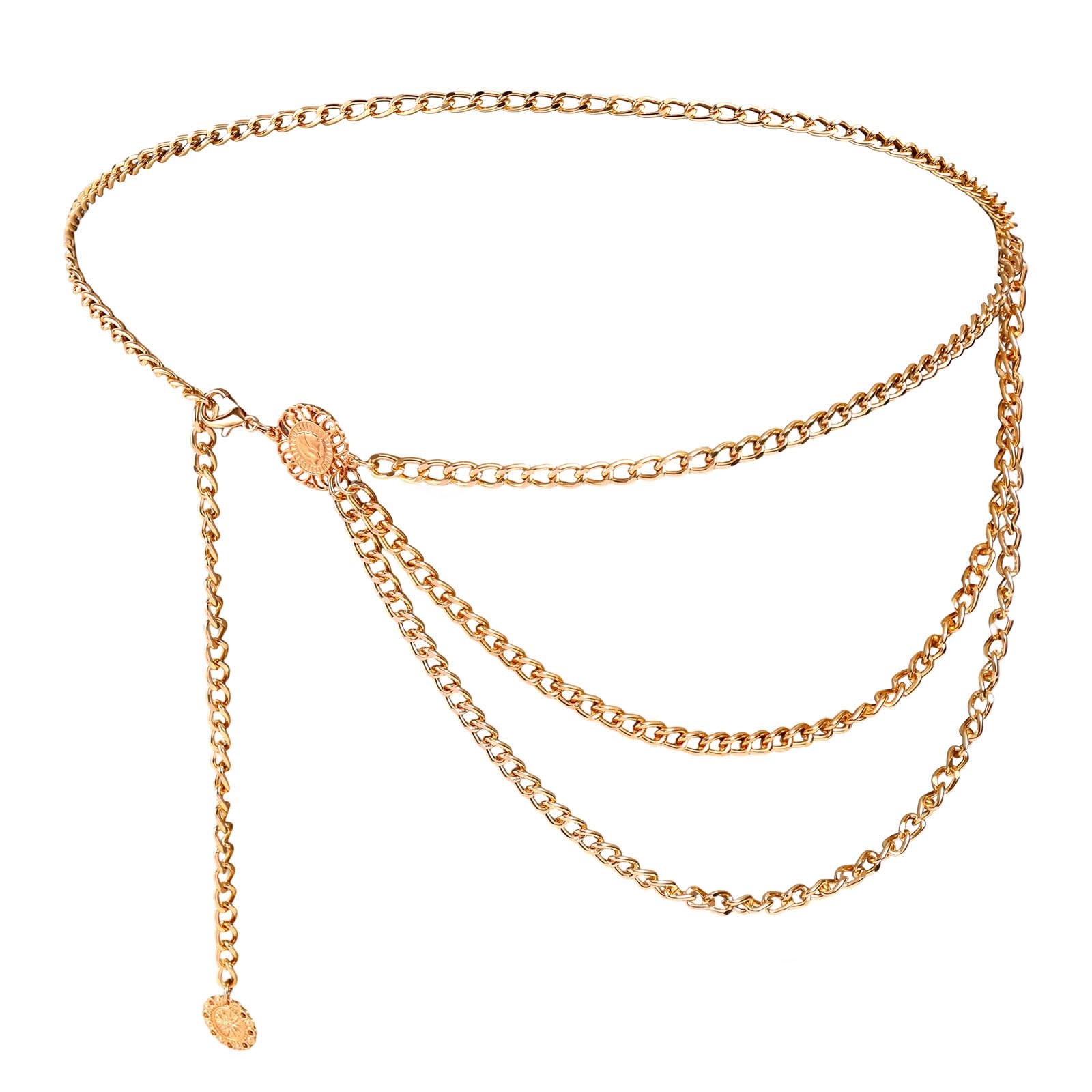 Multilayer Gold Waist Chain for Women Zinc Alloy Adjustable Gold Waist Belt Belly Chain for Women Dress Jeans