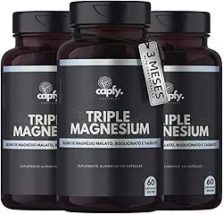 Kit 3x Tri Magnésio Malato Taurato Bisglicinato 600 mg 60 Cápsulas Triple Magnesium Premium Alta Concentração Capfy Nutrition