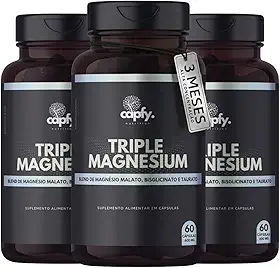 Kit 3x Tri Magnésio Malato Taurato Bisglicinato 600 mg 60 Cápsulas Triple Magnesium Premium Alta Concentração Capfy Nutrition