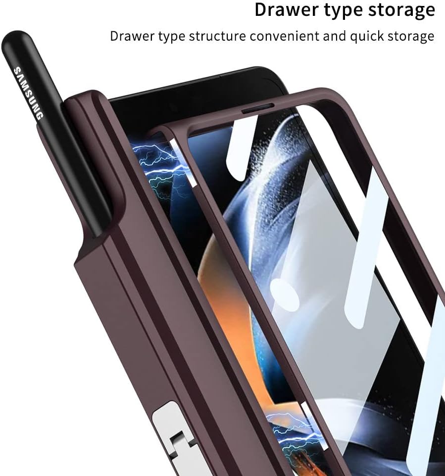 for Samsung Galaxy Z Fold 5 4 3 Case Wireless Charging Magnetic Hinge Pen Holder Stand with Film Cover for Z Fold5 Fold4,Light Blue,for Galaxy Z Fold 4