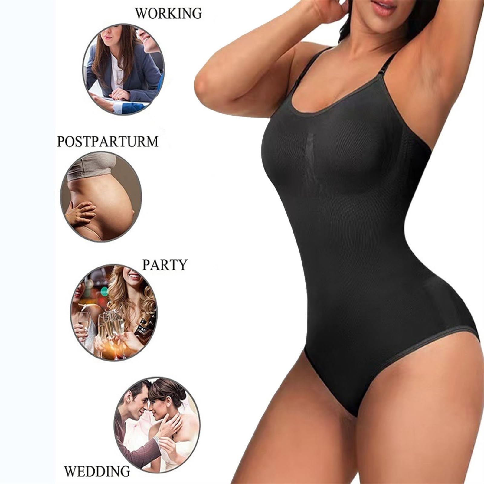 MOCHAMIK Body Shapewear dla kobiet Stringi wyszczuplają brzuch, bezszwowe bluzki z odkrytymi plecami