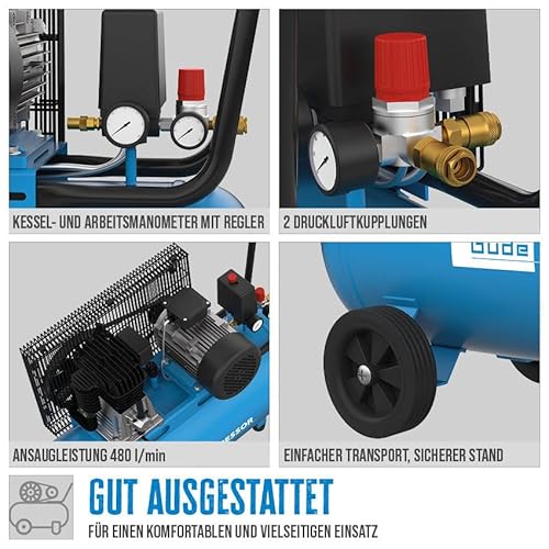 Güde Compressor 580/10/100 H/400 V (3000 W, 100 l ketel, oliegesmeerd 2-cilinderaggregaat, riemaandrijving, max. 10 bar, eff. leverhoeveelheid 400 l/min, drukregelaar, 2 manometer, 2 - Afbeelding 4