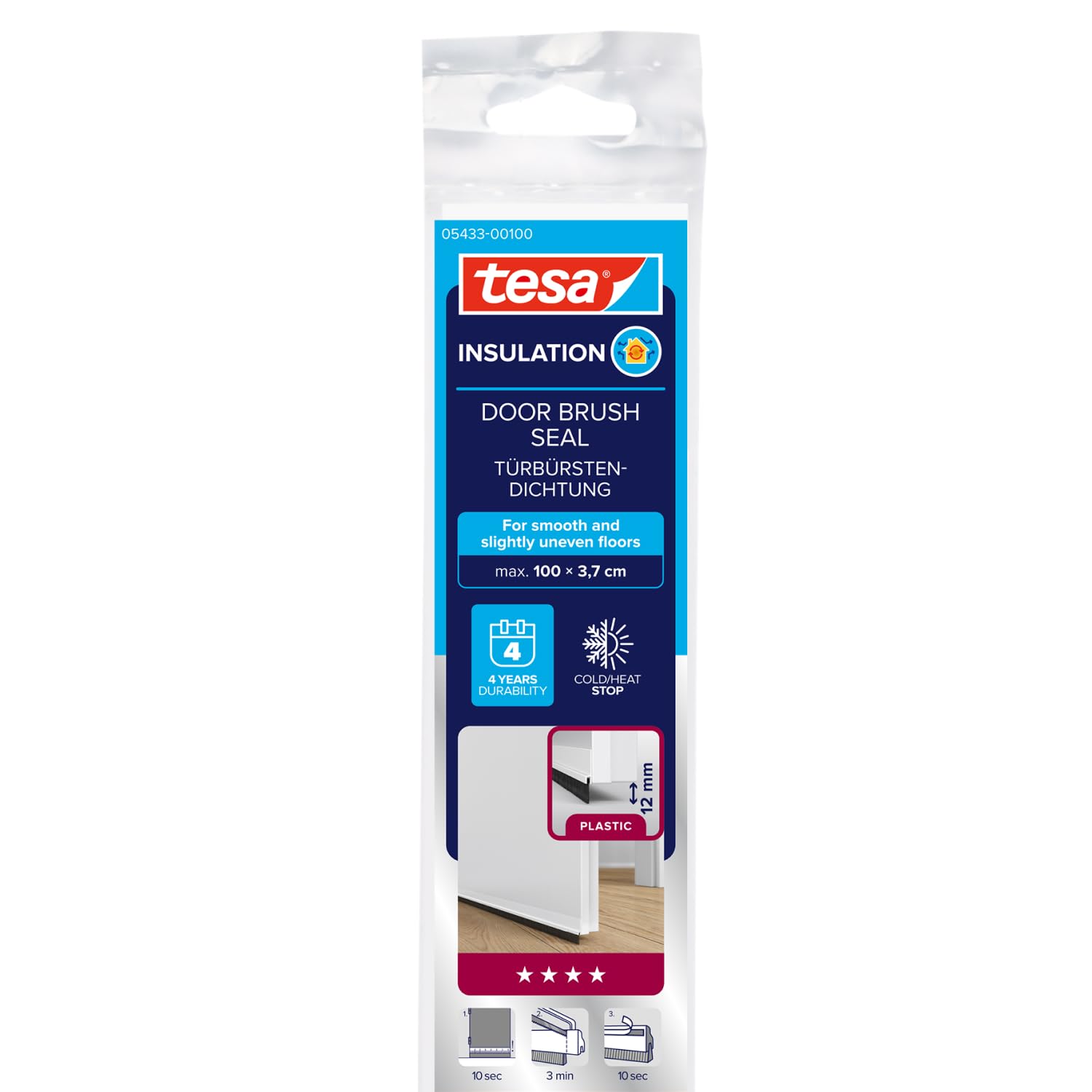 tesa tesamoll STANDARD Türdichtschiene – Türdichtschiene, 1 m x 37 mm, Weiß