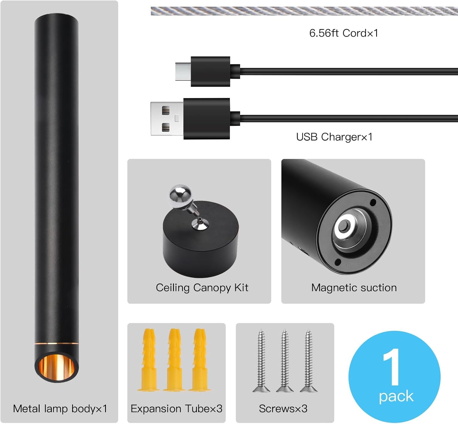 Pendelleuchte Akku 6000mAh Magnetische Hängelampe mit Batterie Wiederaufladbar Dimmbar LED Hängeleuchte Höhenverstellbar Zylinder Innen Beleuchtung für Esstisch Kücheninsel Bar Nachttisch Schlafzimmer