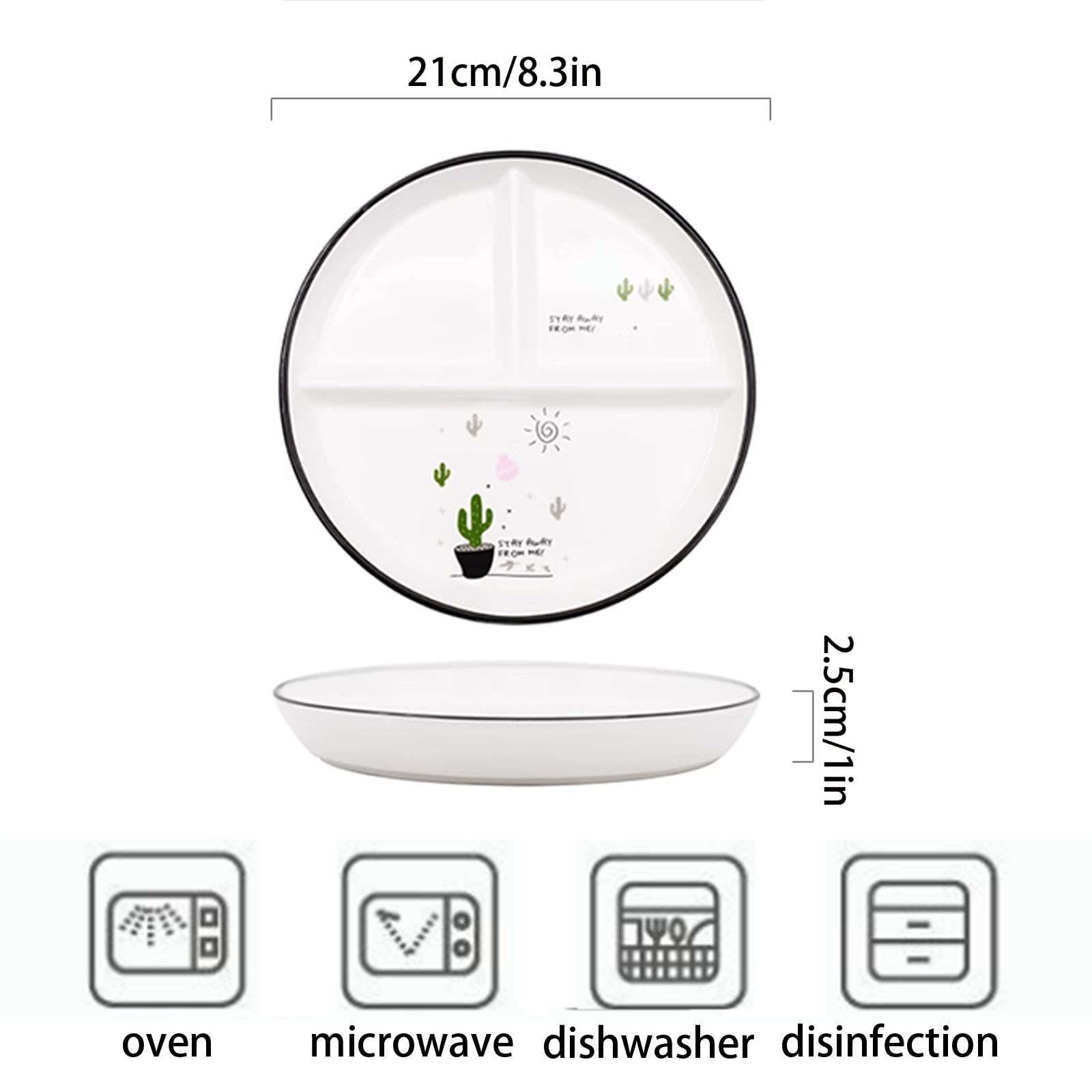 Podzielone talerze obiadowe, talerz kontrolujący dietę, malowane ręcznie wzory porcje, urocze z przegródkami-mash up-3compartment(Cactus a)