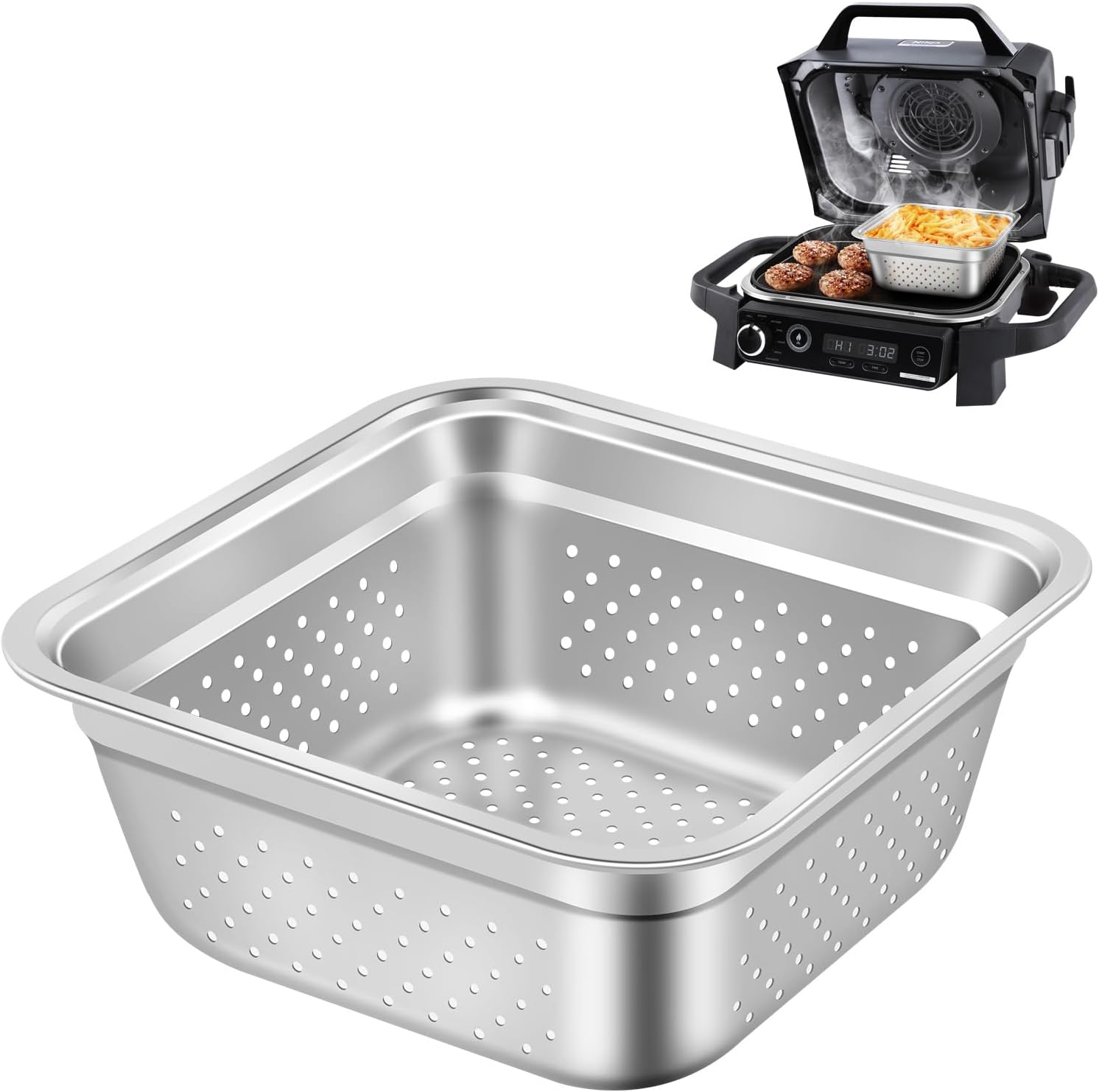 Crisping Basket 304 Stainless Steel Air Fryer Basket Crisper Tray Crisper Pan,4 Quart Capacity,Nonstick,Easy Cleaning,Healthy,Fits for Ninja Woodfire Outdoor Grill (Ninja OG701)