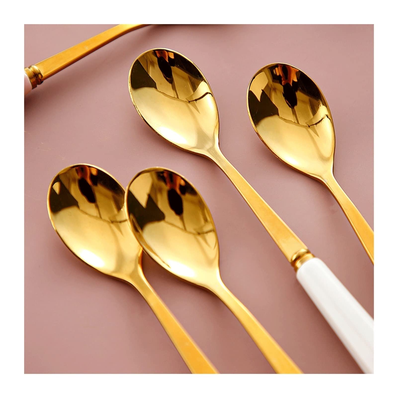 Cuillères De Cuisine Cuillère À Café en Acier Inoxydable Petite Cuillère Cuillère À Mélanger La Crème Glacée Poignée en Céramique Dessert Scoop Set Cuillères À Dîner(E)