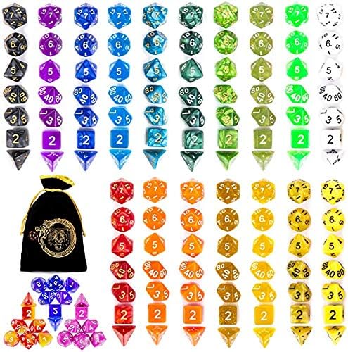 YILAIDA DND Dice Set, 140PCS Polyhedral Game Dice, 20 Set Double Color DND Role Playing Dice with 1 Big Pouch for Dungeon and Dragons DND RPG MTG Table Games Dice D4 D8 D10 D12 D20