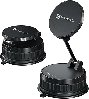 Portronics Hold X Prime Vacuum-Lock Grip Magnetic Mobile Stand, 360° Rotatable & Foldable, Twist-Lock Design, for Desk, Car & Home, iPhones & Phones with Included Magnetic Ring, Black