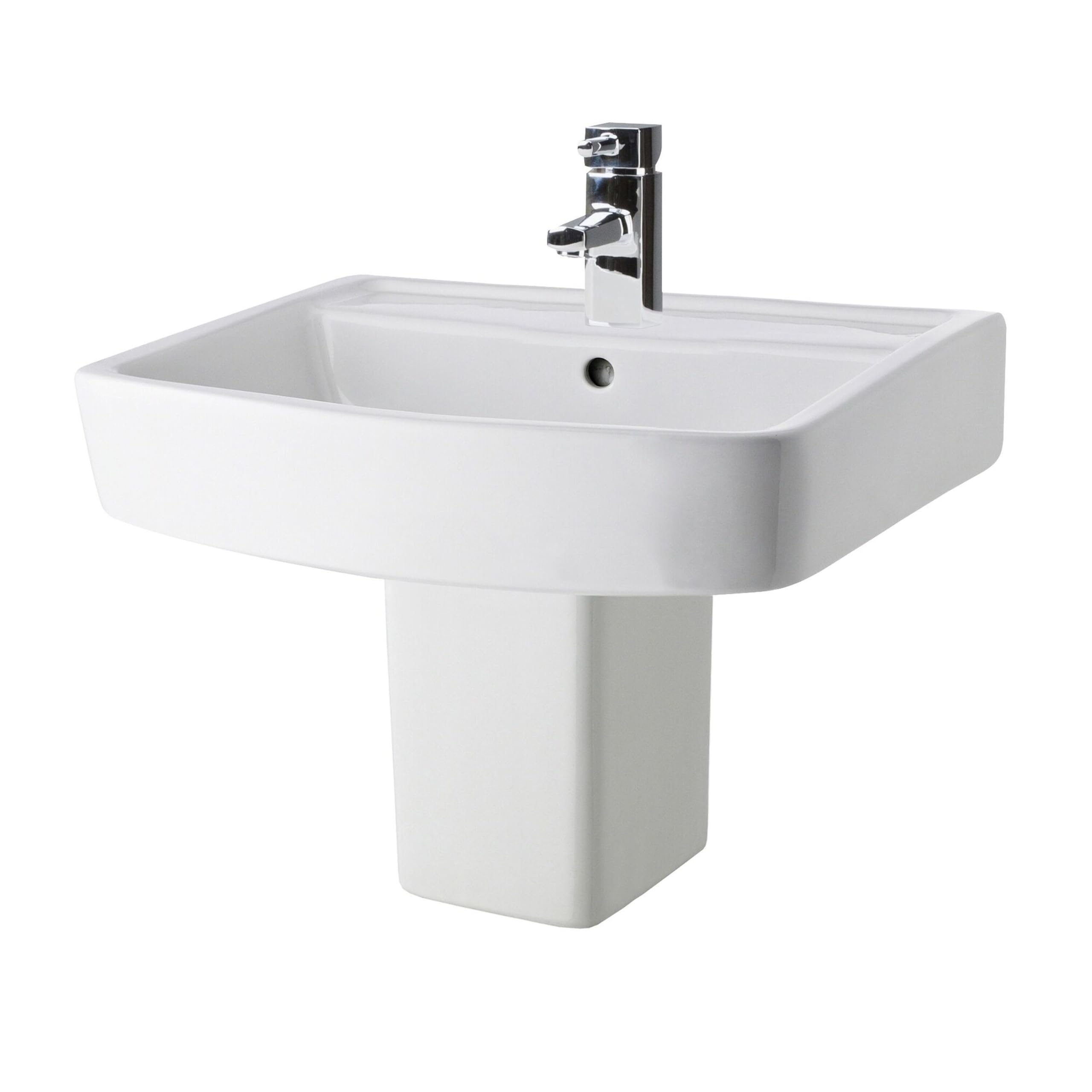 B&Q -  Forsbrook Modern White Square 1 Tap Hole Bathroom Basin & Semi Pedestal520mm