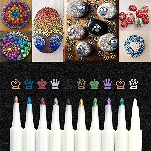 Rotuladores Metálicos, 10 Colores Rotuladores punta Acrylic 1-2mm Tip para Tela,Pintar Piedras,Metal, Madera, Vidrio,Huevo de Pascua,DIY