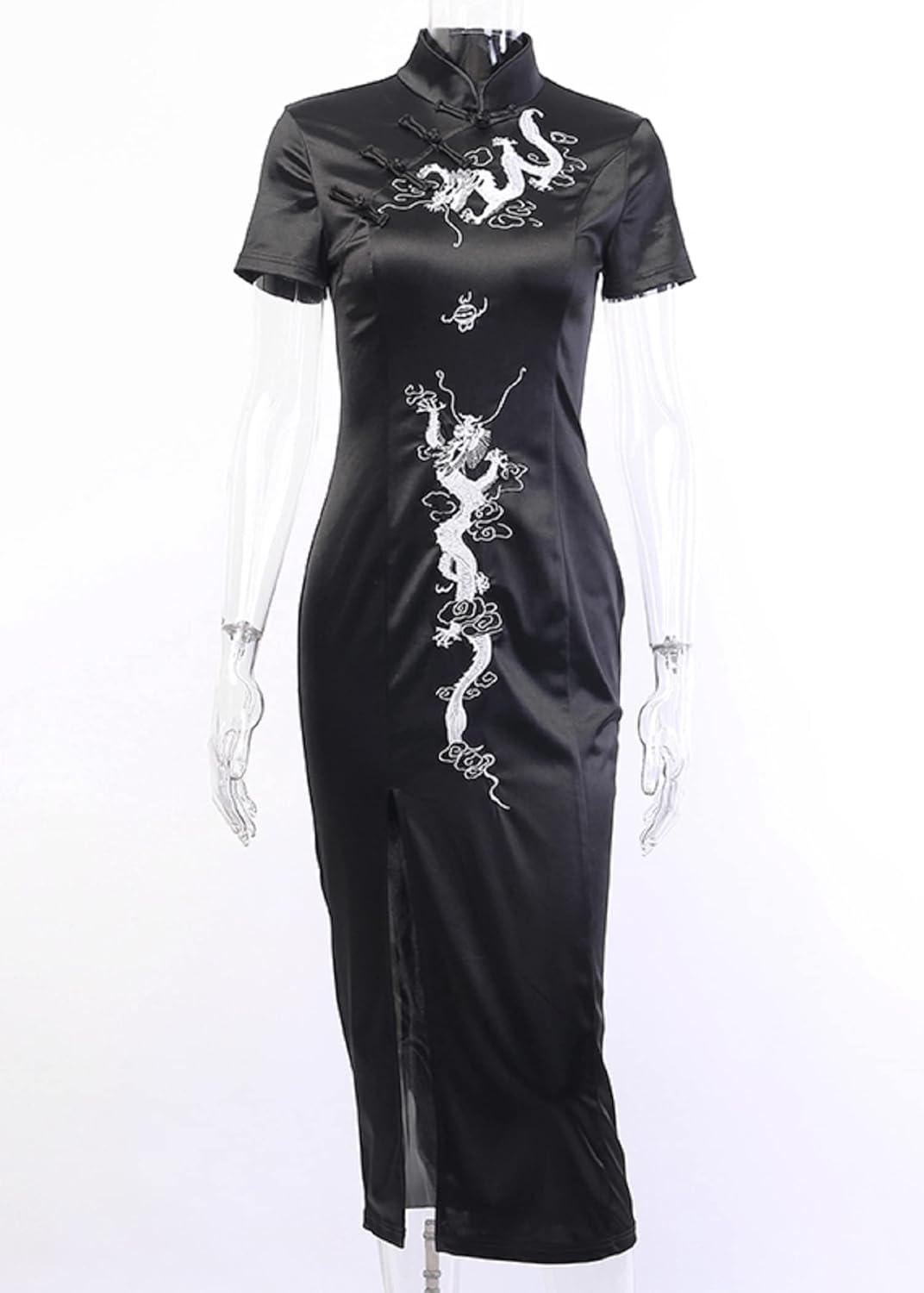 TSMNZMU Cheongsam Dress for Women - Gothic Asian Long Maxi Dress with Dragon Print - Image 4