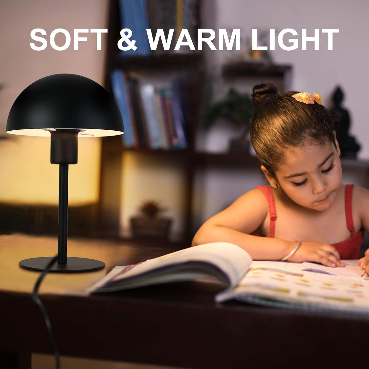 LALISU Mushroom Lamp Small Bedside Table Lamp, Retro Vintage Table Lamps Dimmable Nordic Reading Lamp Night Light for Bedroom Living Kitchen, Gifts (Black)