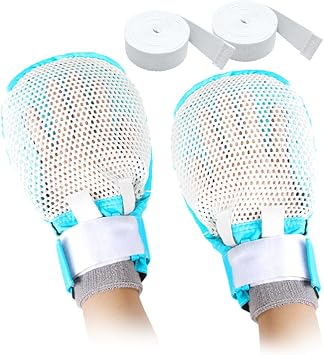 EZ Assistive Gloves for Patient, Glove with Zipper Opening For Finger Protection Blue, Gloves with Bracers