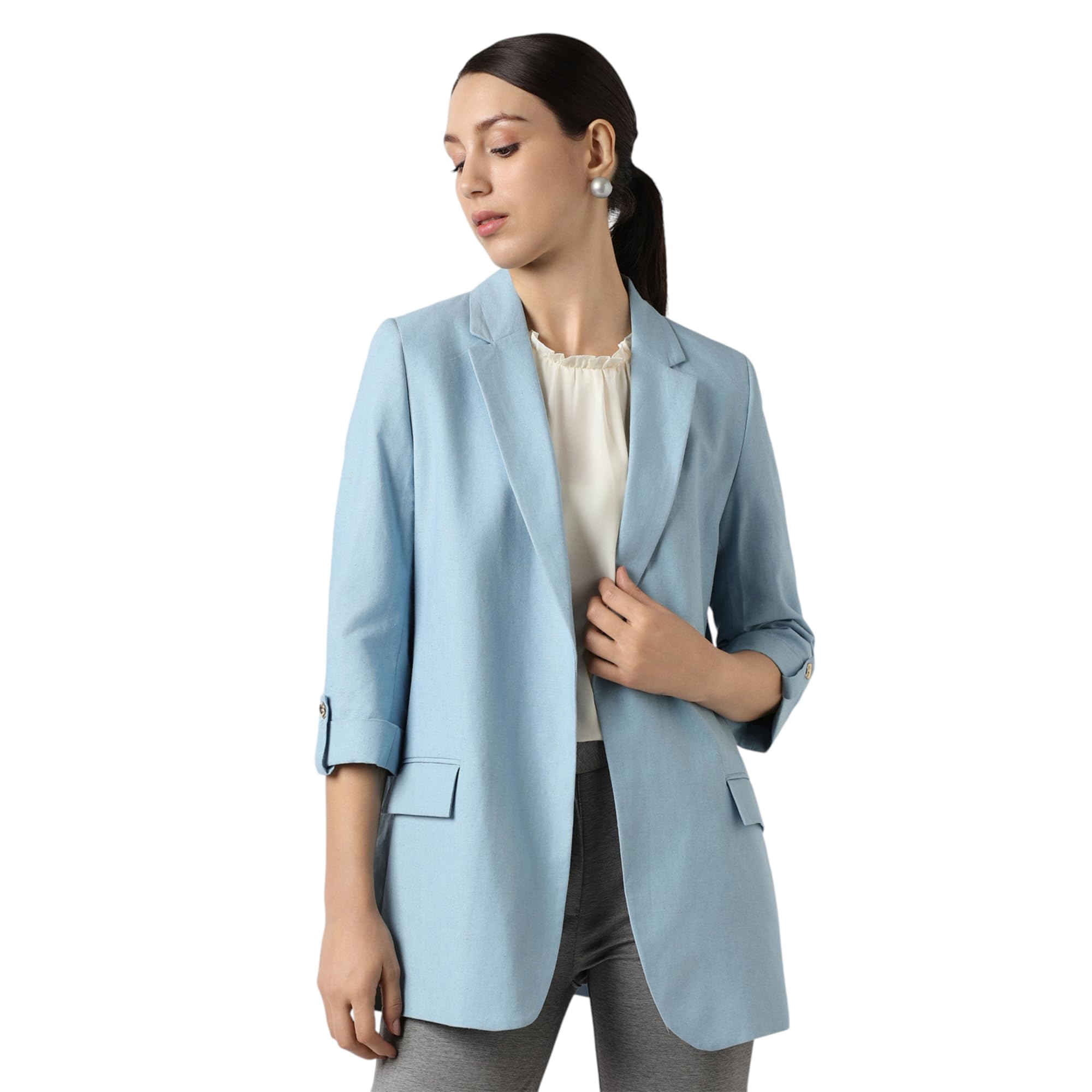 van heusen Women's Blazer (VWBZFRGFG19883_Light Blue-picture-15