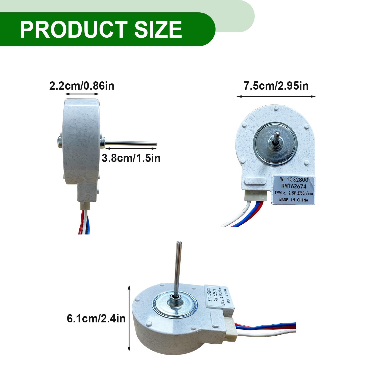 W11032800 Evaporator Fan Motor for Whirlpool KitchenAid Maytag Kenmore JennAir Refrigerator, Replace W10728094 4461668 AP6038340 PS11770336 EAP11770336 DLB5985WPEC Fridge Freezer Fan Motor