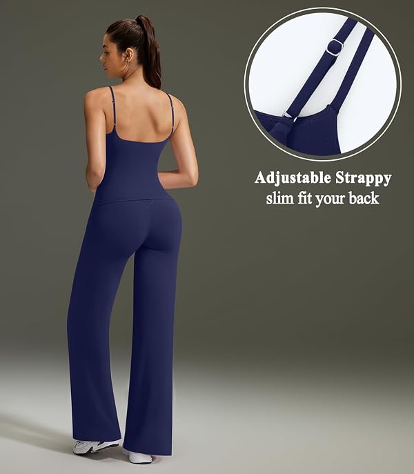 OMKAGI Workout Sets for Women Padded Tank Tops Matching Straight Leg Yoga Outfits(M,522-Navy Blue) by OMKAGI - Image 2