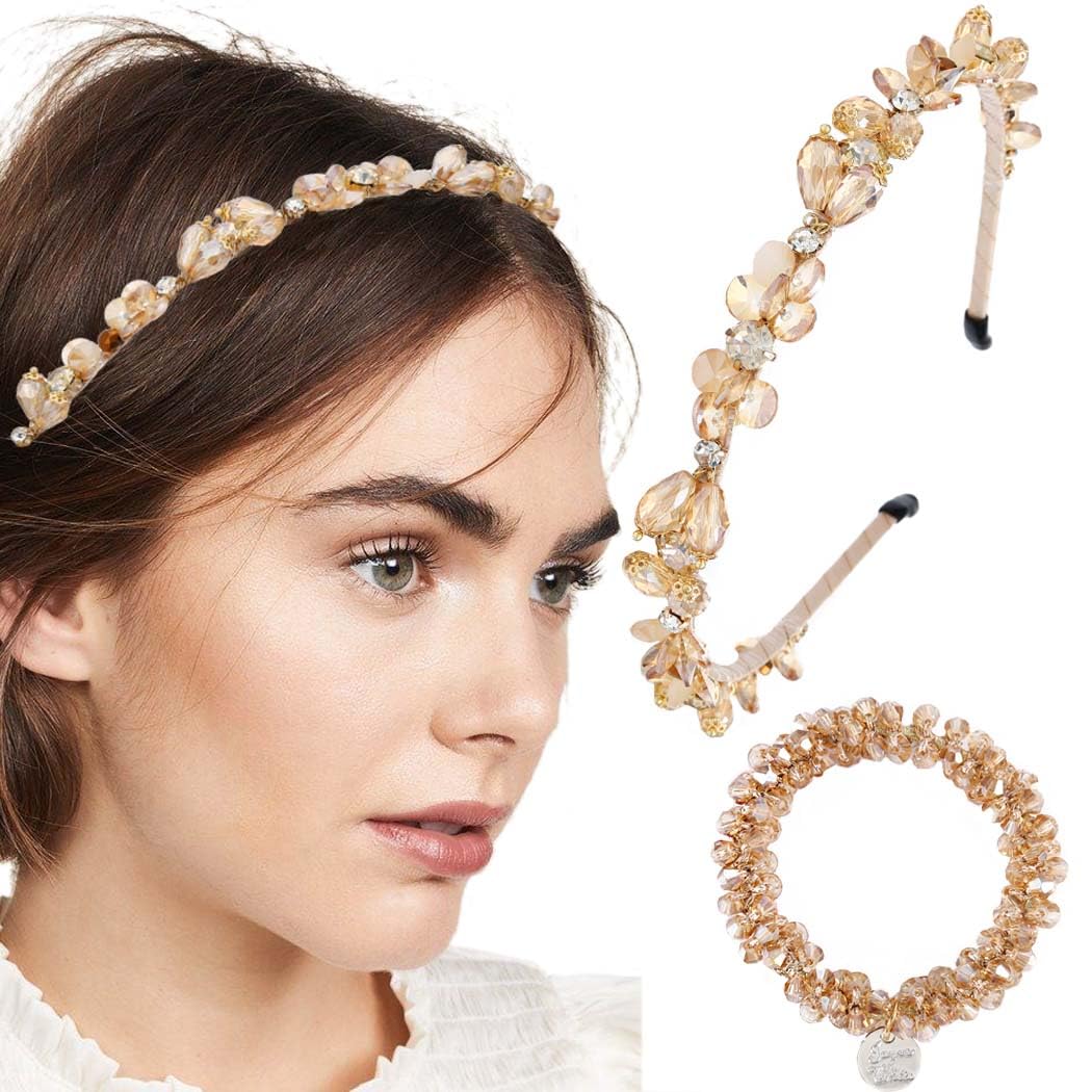 Baroque Rhinestones Headbands Gold Thin Hairband with Beads Hair Ties Crystal Beaded Head Band for Women(Gold)