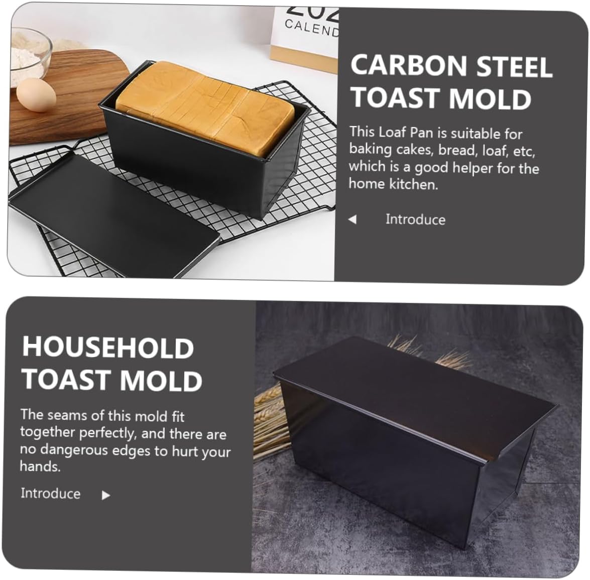 KICHOUSE 2pcs Bread Mold Loaf Pan Kitchen Loaf Pan Carbon Steel Toast Mold Lid Nonstick Toast Cooking
