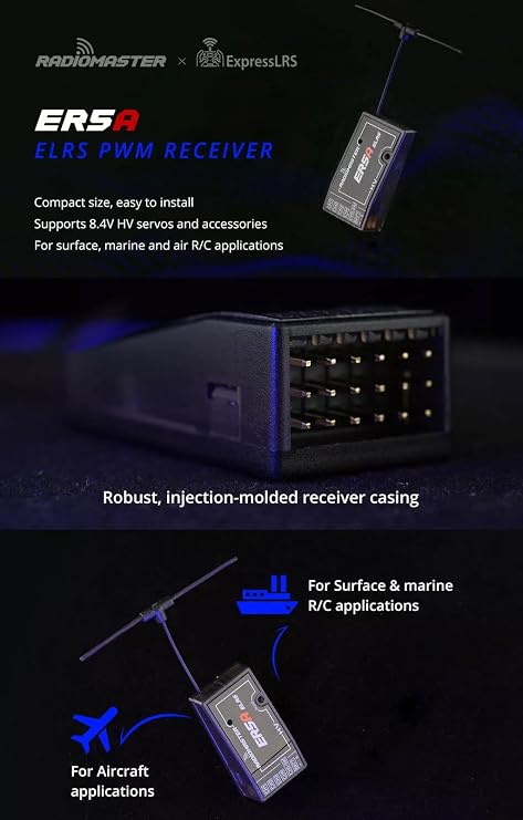 RadioMaster ER5A 5CH 2.4GHz ExpressLRS ELRS PWM With Pin Receiver For RC Airplane Car Boat DIY Parts
