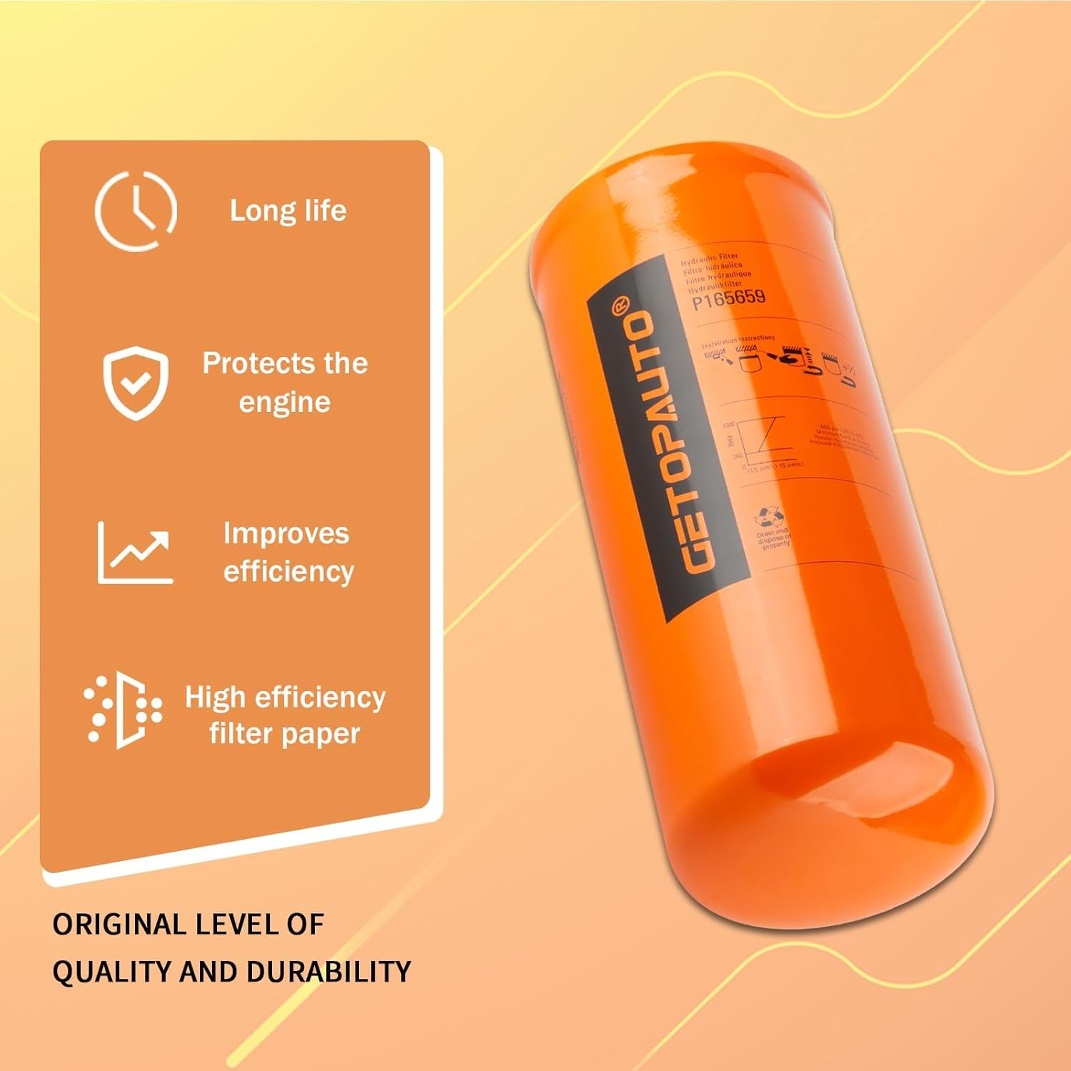 GETOPAUTO P165659 Hydraulic Filter Compatible with Donaldson P165659 for Hydraulic Filter for Ford New Holland Loader 555D 655D For Tractor 8670 8770 8870 8970 P16-5659