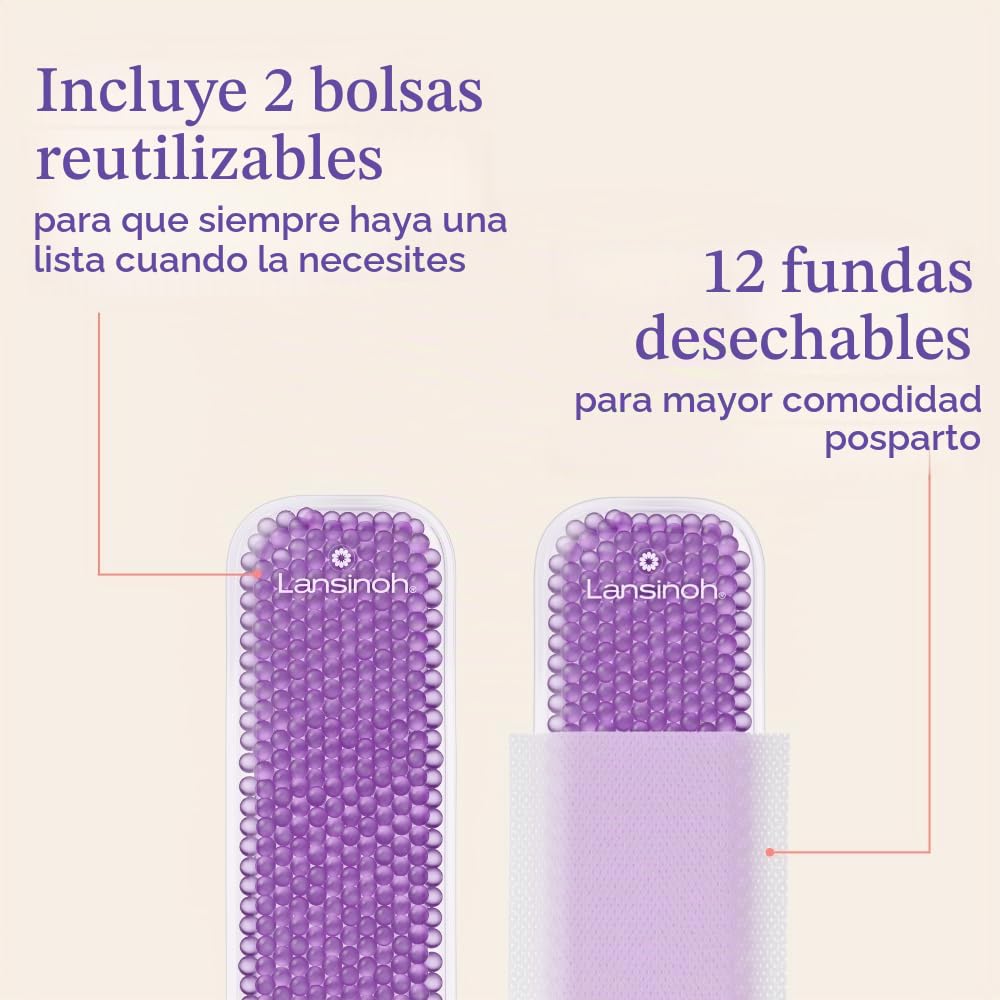 Lansinoh Almohadillas para calor y frío para artículos esenciales posparto, color morado, 2 unidades