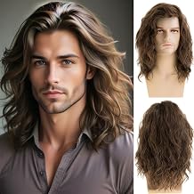 Short Brown Wavy Wigs For Men Cosplay Party Heat Resistant Synthetic Hair Wig