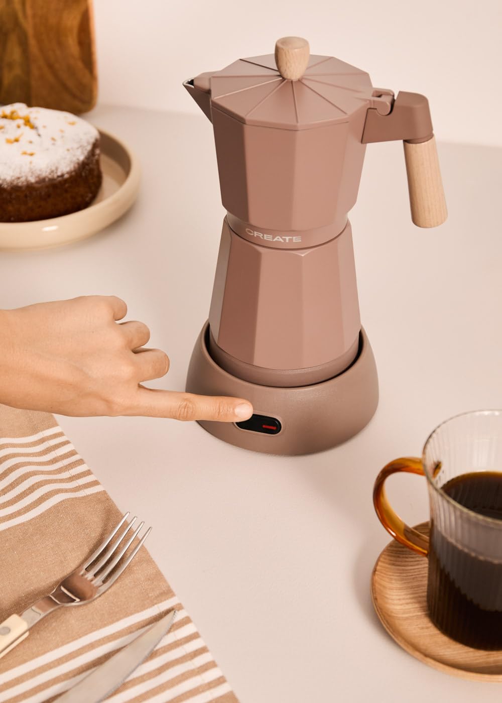 CREATE / THERA MOKA ELECTRIC/Cafetière italienne électrique moka/Fonction maintien au chaud, 300 ml, capacité de 6 tasses, conserve la chaleur, base 360º, facile à nettoyer et sans BPA, 480W