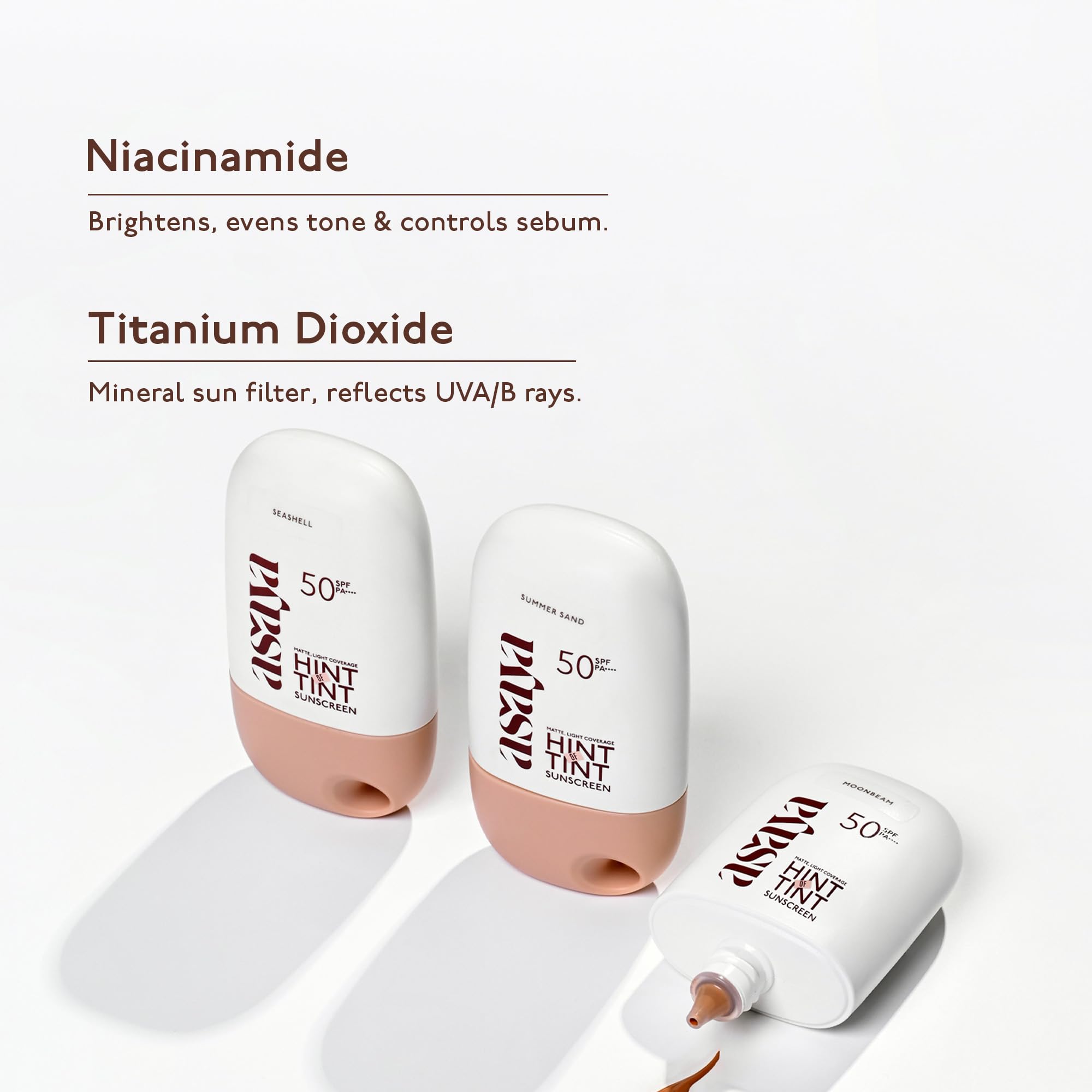 Asaya Under One Sun Hint of Tint Tinted Sunscreen SPF 50 PA++++ | In-VIVO Tested | Matte Light Coverage | Seashell | Light | 40 ml 2