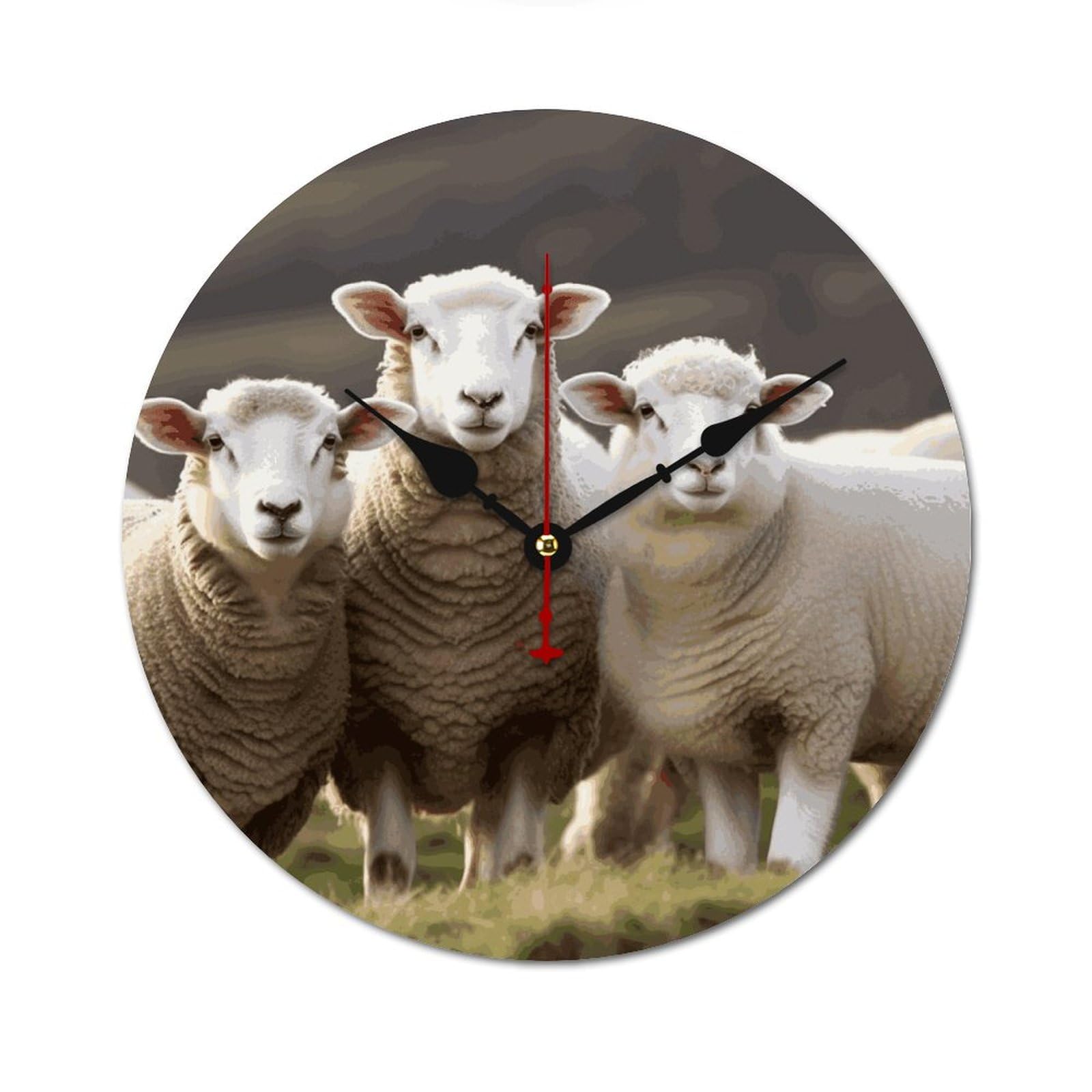 Horloge murale silencieuse en bois motif mouton pour stopper le tic tac nuit