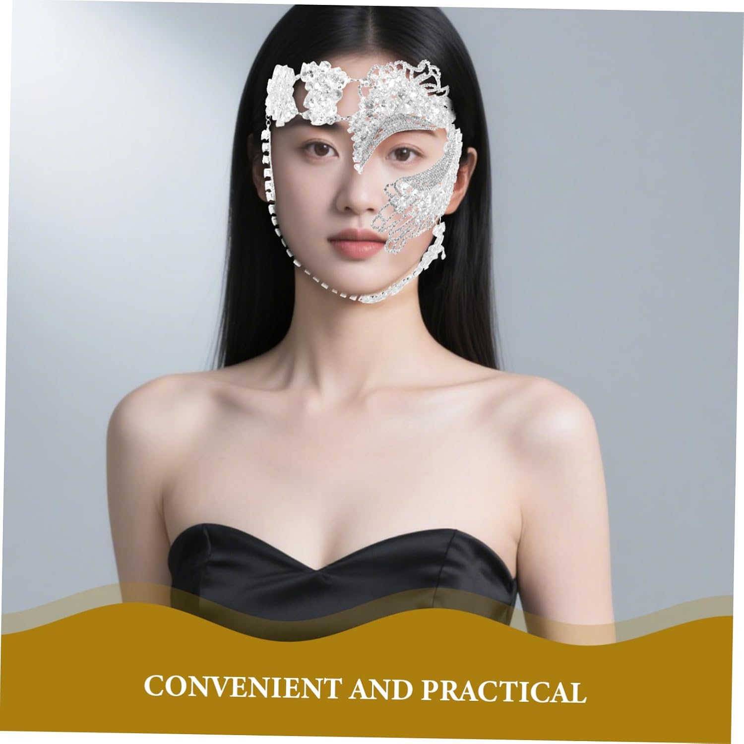VANZACK Rhinestone Half Face for Women Lightweight Venetian Ball Mask with Shiny Embellishments for Mardi Gras Halloween Prom Costume Party Accessory