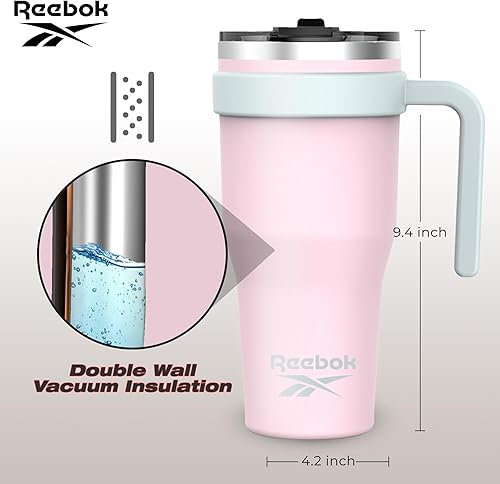 Miniatura 5 de Reebok Vaso de acero inoxidable con asa, vaso de 40 onzas, dos tonos, doble pared aislado al vacío, vaso a prueba de fugas para hombres y mujeres