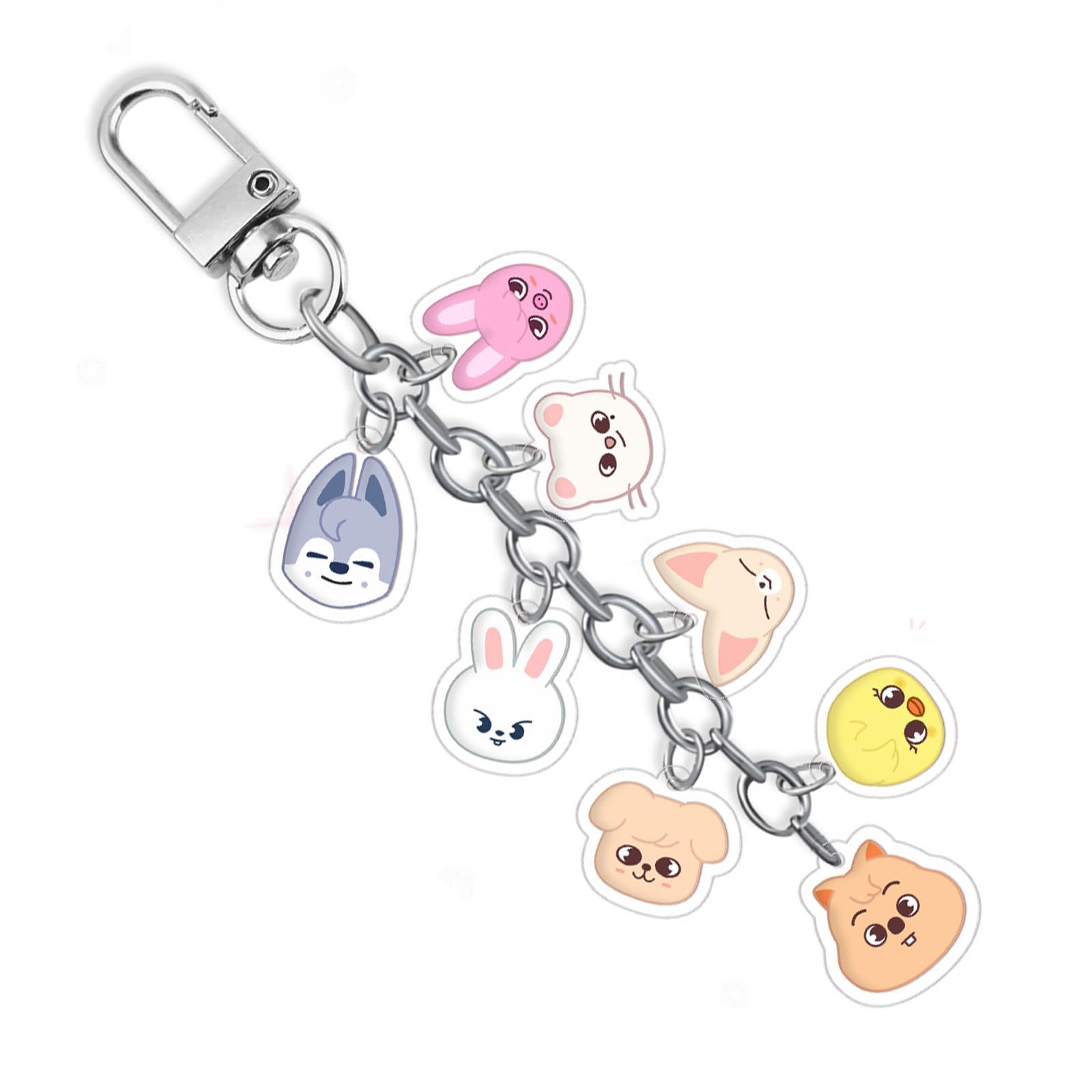 JRTEAY 1 Pieces 8-in-1 Stray Kids SKZOO Keychain K-pop Acrylic Charms Pendant Key Ring Double-Sided Print Cartoon Animal Design for STAY Fans Merch Backpack Party Supplies Gifts