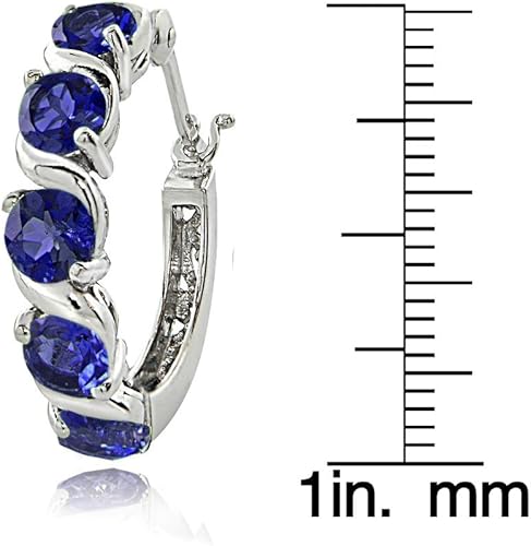 Miniatura 4 de Sterling Silver Hoop Earrings, Birthstone Earrings, S-Design Round Huggie Hoops, Genuine or Synthetic Gemstone Earrings, Huggie Earrings for Women,