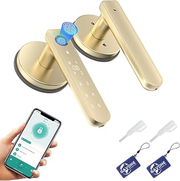 Fingerprint Door Lock Smart Fingerprint Door Knob with Keyless Entry Biometric Door Lock with Keypad App Control Easy Installation for Home Bedroom OfficeGold