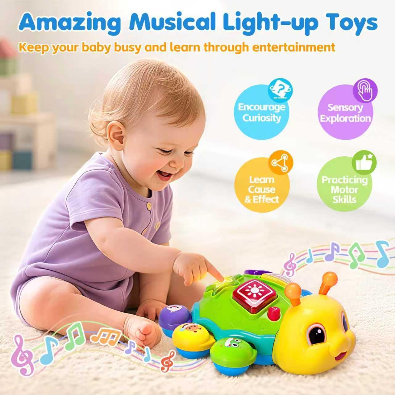 Baby Crawling Toys for 6-12 Months, Musical Toys for Infants 7 8 9 10 11 Months, Early Learning Educational Toy with Light Sound, Tummy Time Development Toys, Christmas Birthday Gifts for 1 Year Old