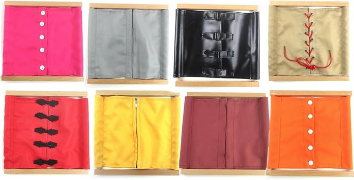 New Sky Enterprises Montessori Basic Life Skills Development Material for Kids Practical Dressing Frame Learn to Dress Kits Set of 8