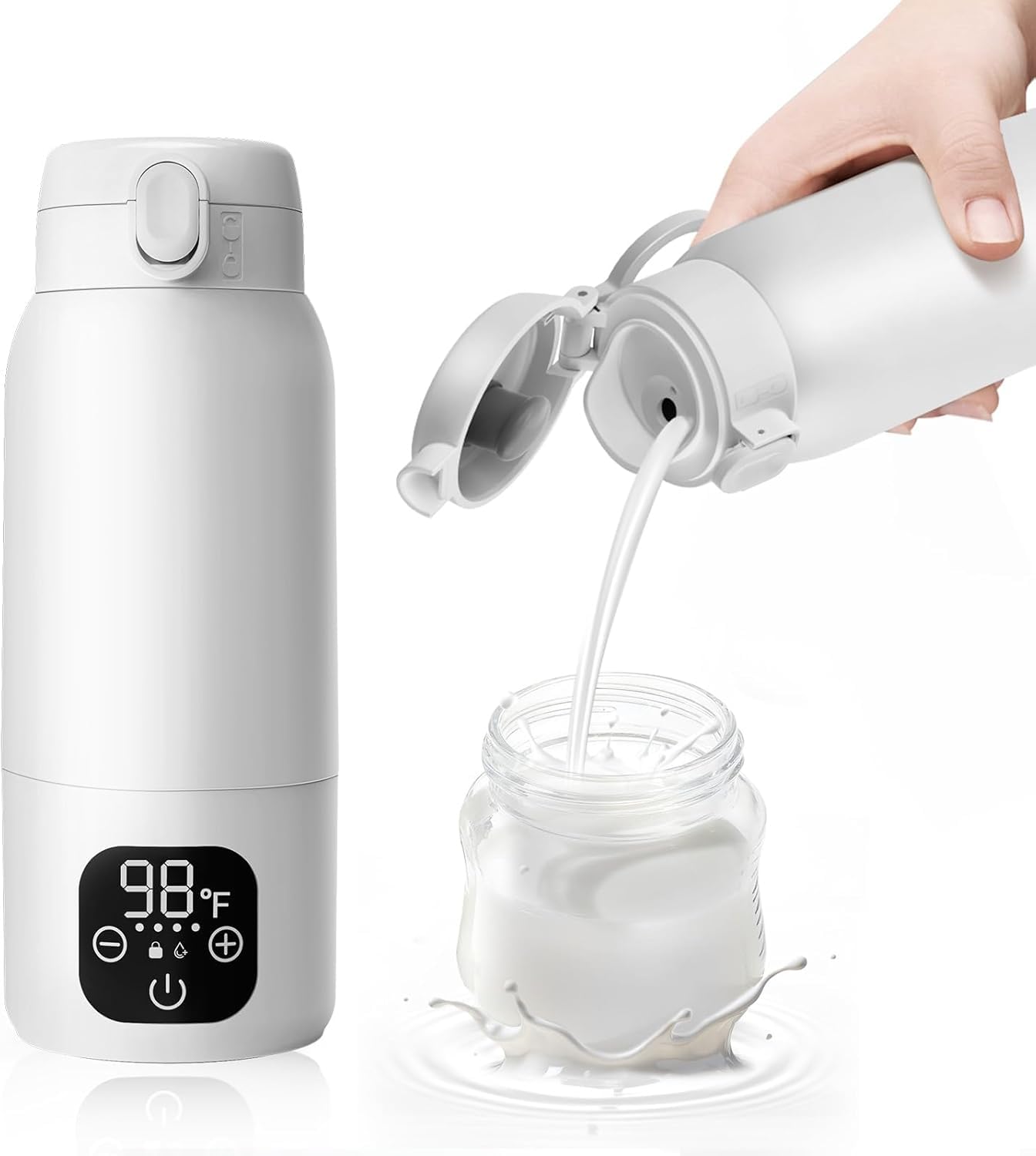 Chauffe-biberon portable pour voyage, 36,7 °C à 55 °C, contrôle précis de la température, chauffe l'eau ou le lait, chauffage rapide et isolation de 24 heures avec batterie de 10 400 mAh, capacité de