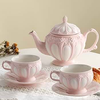 Amazon｜5ピース磁器ティーセットフローラルエンボス加工、 コーヒー